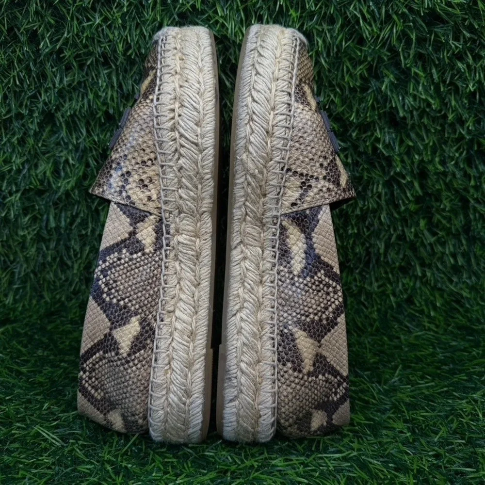 Tory Burch Slip On Women 7M Ines‎ Espadrille Tan Snakeskin Leather Platform
